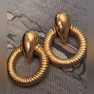 Vintage Avon Goldtone  Drop Hoop Door Knocker  Earrings -